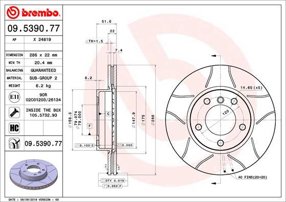 Brembo 09.5390.77 - Brake Disc autospares.lv