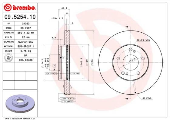 Brembo 09.5254.10 - Brake Disc autospares.lv