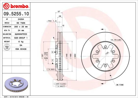 Brembo 09.5255.10 - Brake Disc autospares.lv