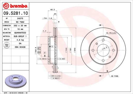 Brembo 09.5281.10 - Brake Disc autospares.lv