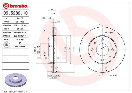 Brembo 09.5282.10 - Brake Disc autospares.lv