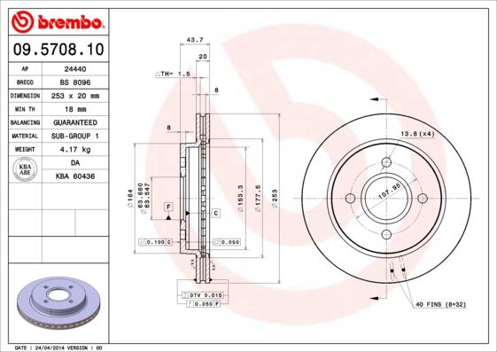 Brembo 09.5708.10 - Brake Disc autospares.lv