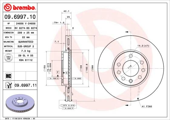 Brembo 09.6997.11 - Brake Disc autospares.lv