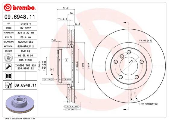 Brembo 09.6948.11 - Brake Disc autospares.lv