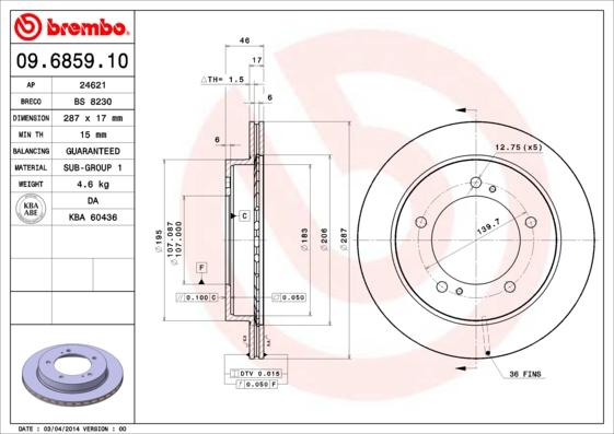 Brembo 09.6859.10 - Brake Disc autospares.lv