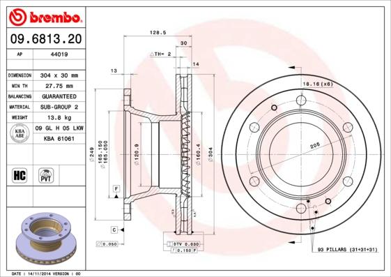 Brembo 09.6813.20 - Brake Disc autospares.lv