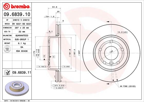 Brembo 09.6839.11 - Brake Disc autospares.lv