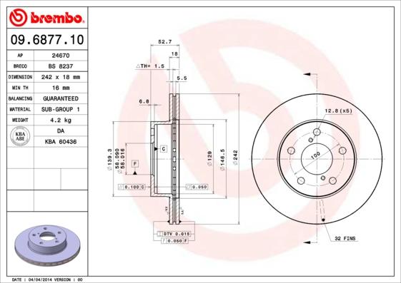 Brembo 09.6877.10 - Brake Disc autospares.lv