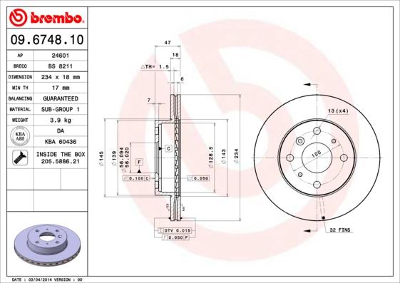 Brembo 09.6748.10 - Brake Disc autospares.lv