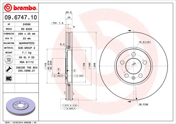 Brembo 09.6747.10 - Brake Disc autospares.lv