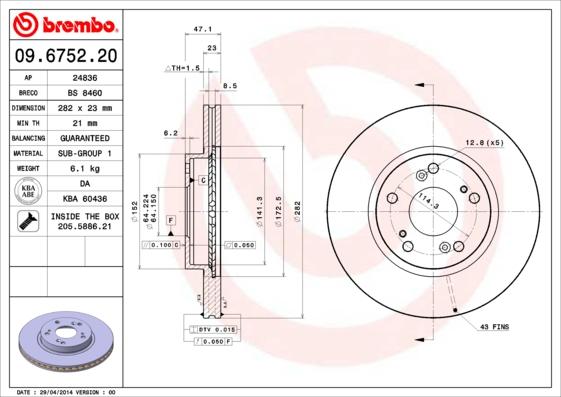 Brembo 09.6752.20 - Brake Disc autospares.lv