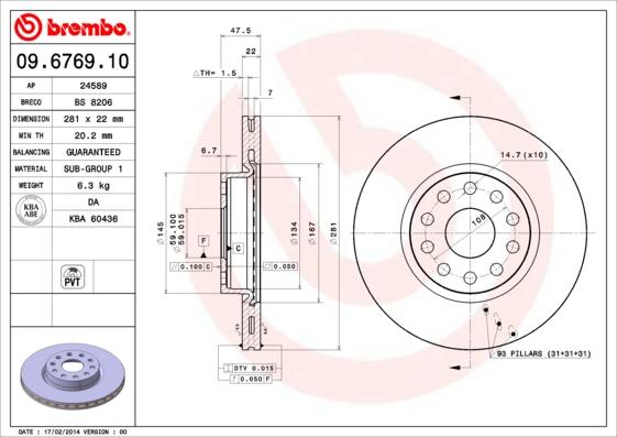 Brembo 09.6769.10 - Brake Disc autospares.lv