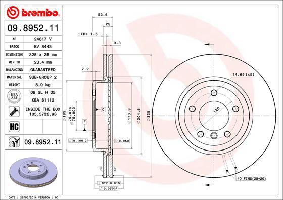 Brembo 09.8952.11 - Brake Disc autospares.lv