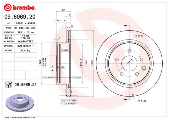 Brembo 09.8969.20 - Brake Disc autospares.lv