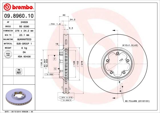 Brembo 09.8960.10 - Brake Disc autospares.lv