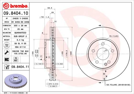 Brembo 09.8404.11 - Brake Disc autospares.lv