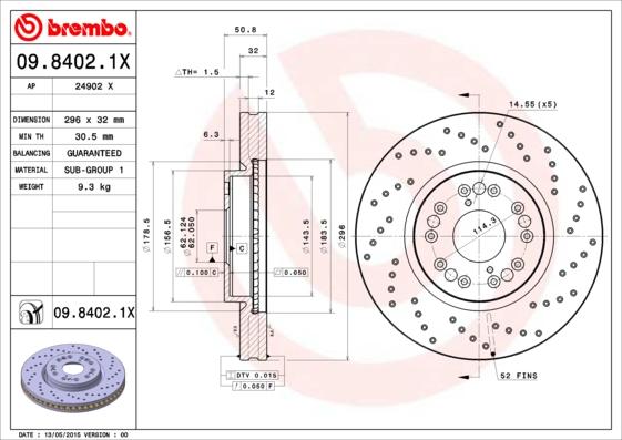 Brembo 09.8402.1X - Brake Disc autospares.lv