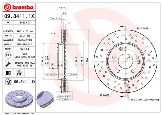Brembo 09.8411.1X - Brake Disc autospares.lv