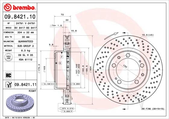 Brembo 09.8421.11 - Brake Disc autospares.lv
