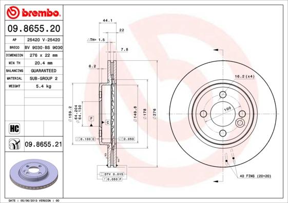 Brembo 09.8655.21 - Brake Disc autospares.lv