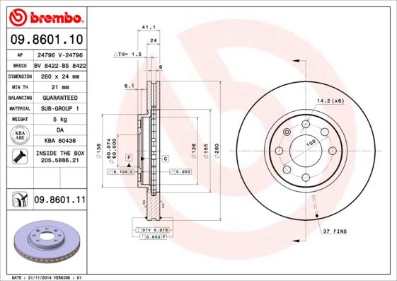 Brembo 09.8601.11 - Brake Disc autospares.lv