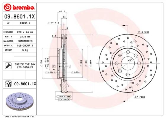 Brembo 09.8601.1X - Brake Disc autospares.lv