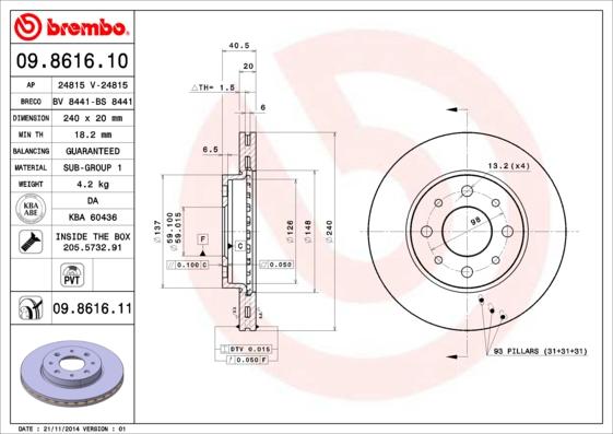 Brembo 09.8616.11 - Brake Disc autospares.lv