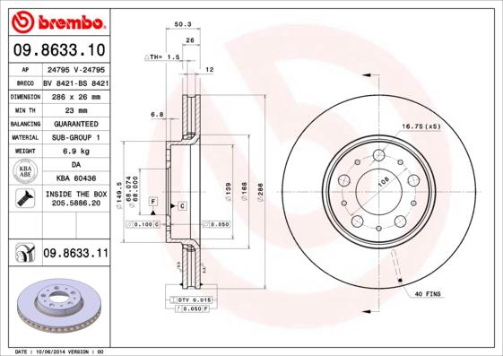 Brembo 09.8633.11 - Brake Disc autospares.lv