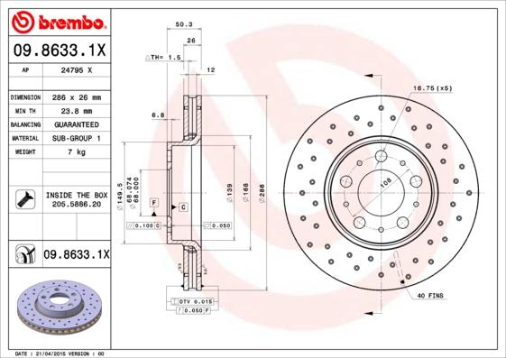 Brembo 09.8633.1X - Brake Disc autospares.lv