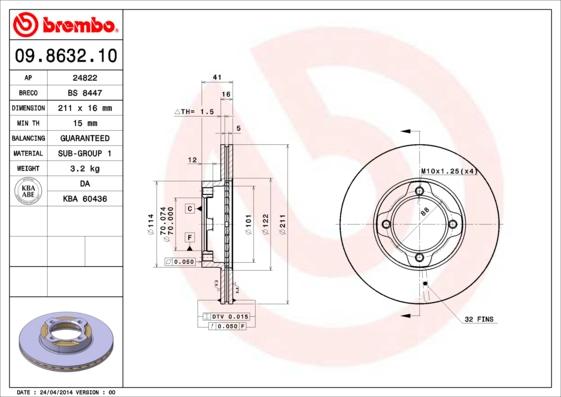 Brembo 09.8632.10 - Brake Disc autospares.lv