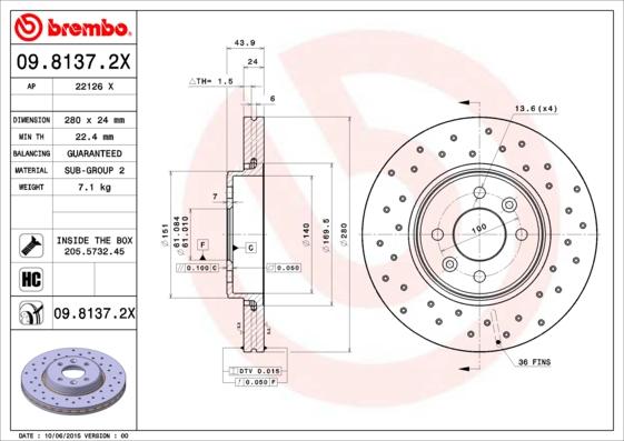 Brembo 09.8137.2X - Brake Disc autospares.lv