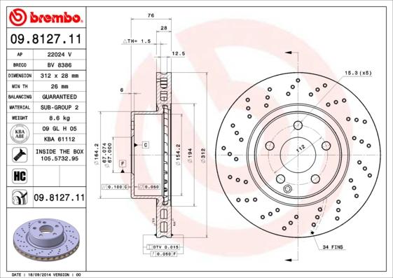 Brembo 09.8127.11 - Brake Disc autospares.lv