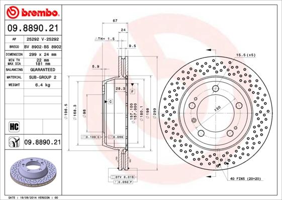 Brembo 09.8890.21 - Brake Disc autospares.lv