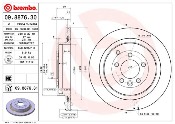 Brembo 09.8876.31 - Brake Disc autospares.lv