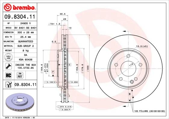 Brembo 09.8304.11 - Brake Disc autospares.lv