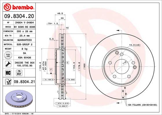 Brembo 09.8304.20 - Brake Disc autospares.lv