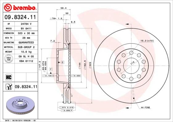 Brembo 09.8324.11 - Brake Disc autospares.lv