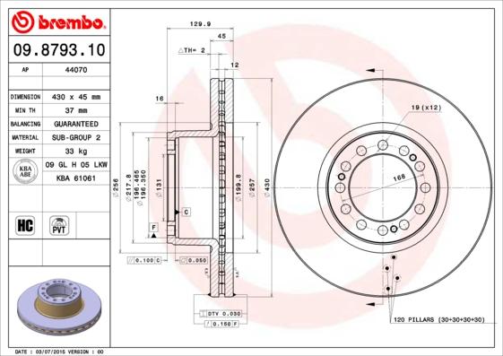 Brembo 09.8793.10 - Brake Disc autospares.lv