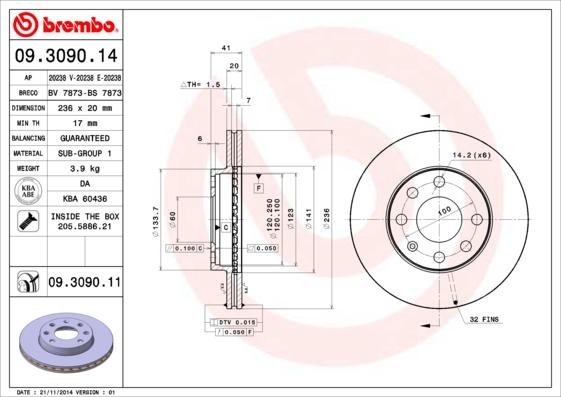 Brembo 09.3090.11 - Brake Disc autospares.lv