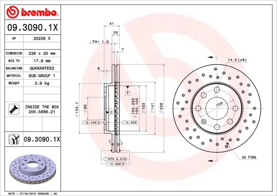 Brembo 09.3090.1X - Brake Disc autospares.lv