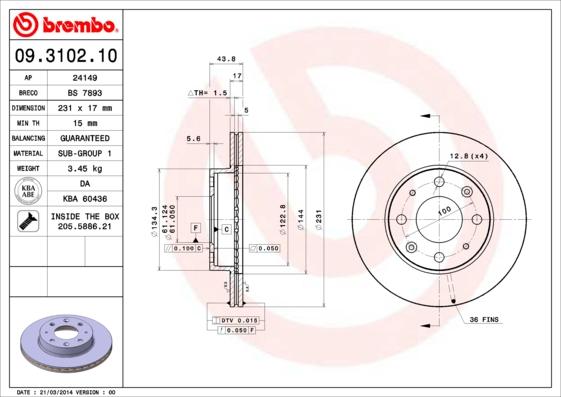 Brembo 09.3102.10 - Brake Disc autospares.lv