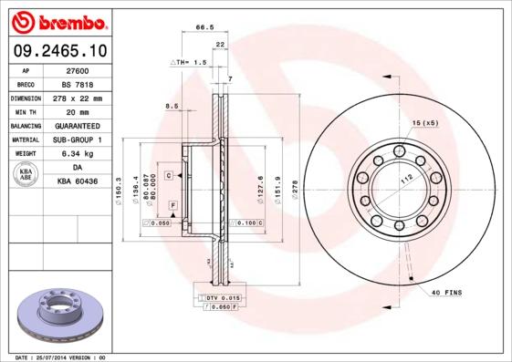 Brembo 09.2465.10 - Brake Disc autospares.lv