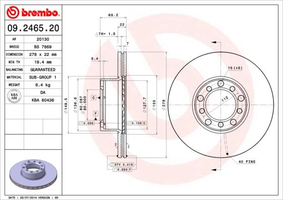 Brembo 09.2465.20 - Brake Disc autospares.lv