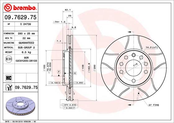 Brembo 09.7629.75 - Brake Disc autospares.lv