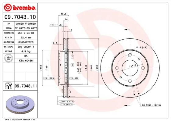 Brembo 09.7043.11 - Brake Disc autospares.lv