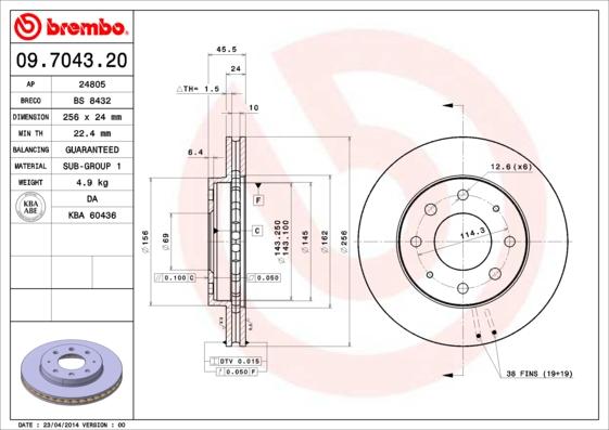 Brembo 09.7043.20 - Brake Disc autospares.lv