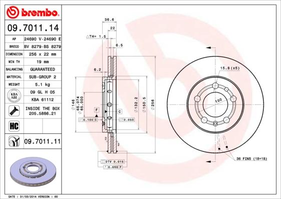 Brembo 09.7011.11 - Brake Disc autospares.lv