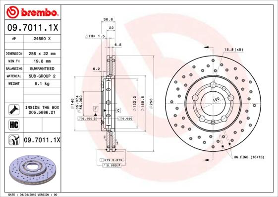 Brembo 09.7011.1X - Brake Disc autospares.lv