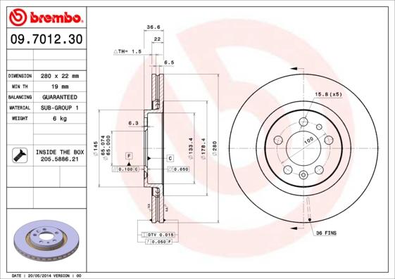 Brembo 09.7012.30 - Brake Disc autospares.lv