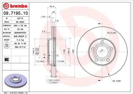 Brembo 09.7195.10 - Brake Disc autospares.lv